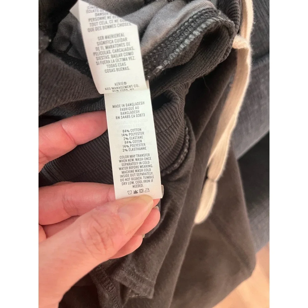 Aerie Wide Leg Lounge Pants Faded Black Drawstring Raw Hem Small - Picture 6 of 9